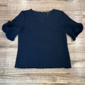 Banana Republic Navy Blue Boucle Ruffle Women's Top Blouse Size Small (P39)